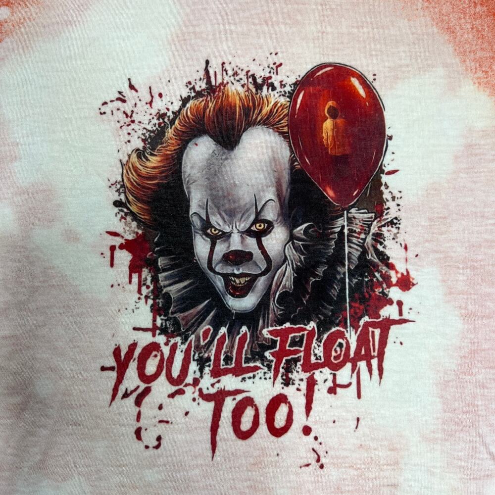 Halloween Stephen King IT "You'll Float Too" Orange Bleached Tee XL